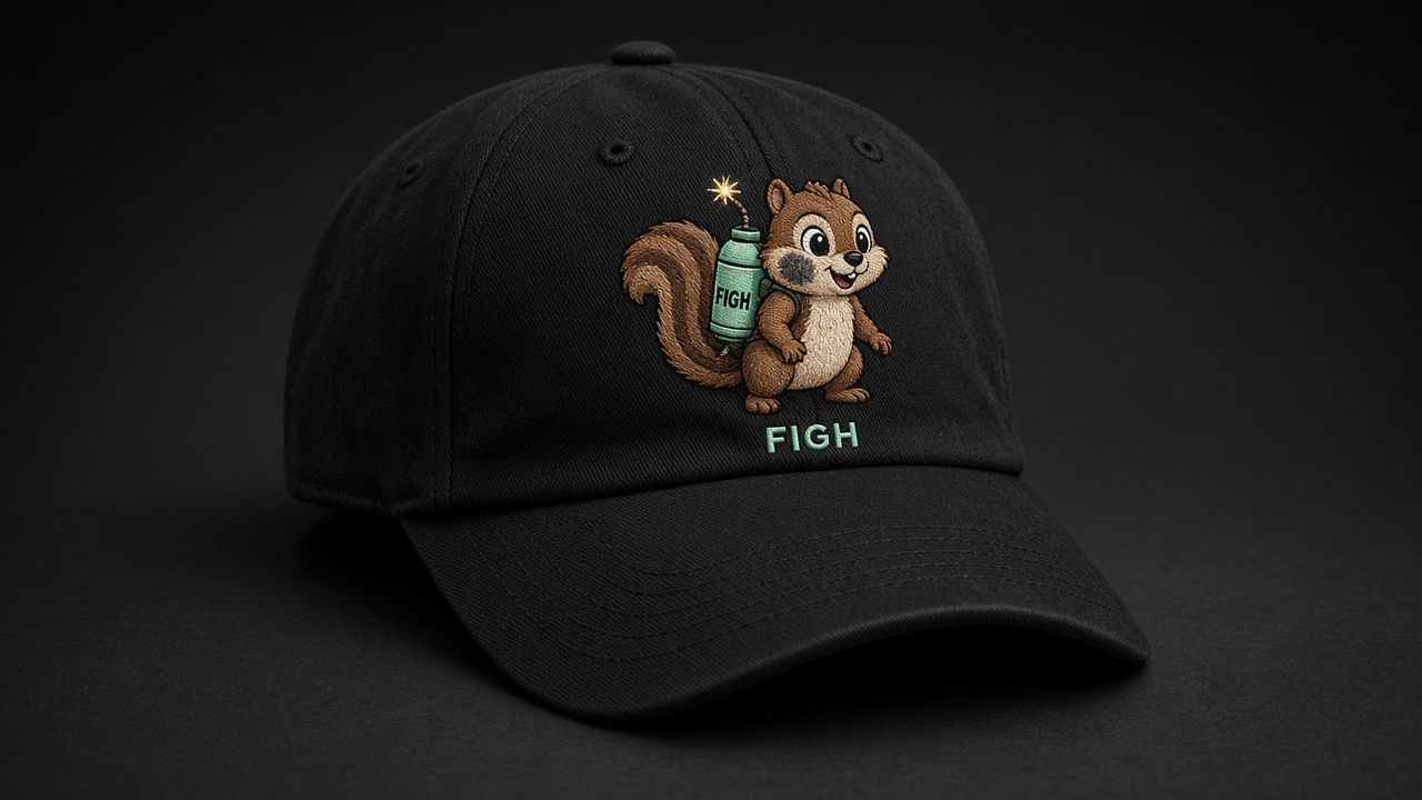 Black dad cap with embroidered banner Higgs and FIGH